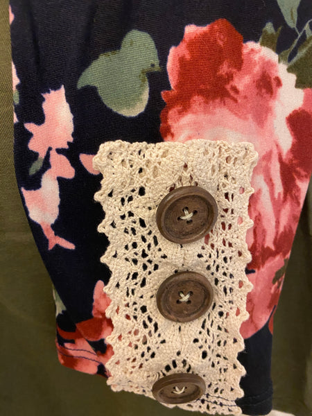 Fall Floral Button Lace Top